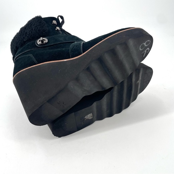 COACH Kenna Shearling Suede Black Buckle Leather Wedge Ankle Platform Boot - Picture 6 of 8